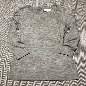 LOFT 3/4 Sleeve Gray Sweater with Button Back